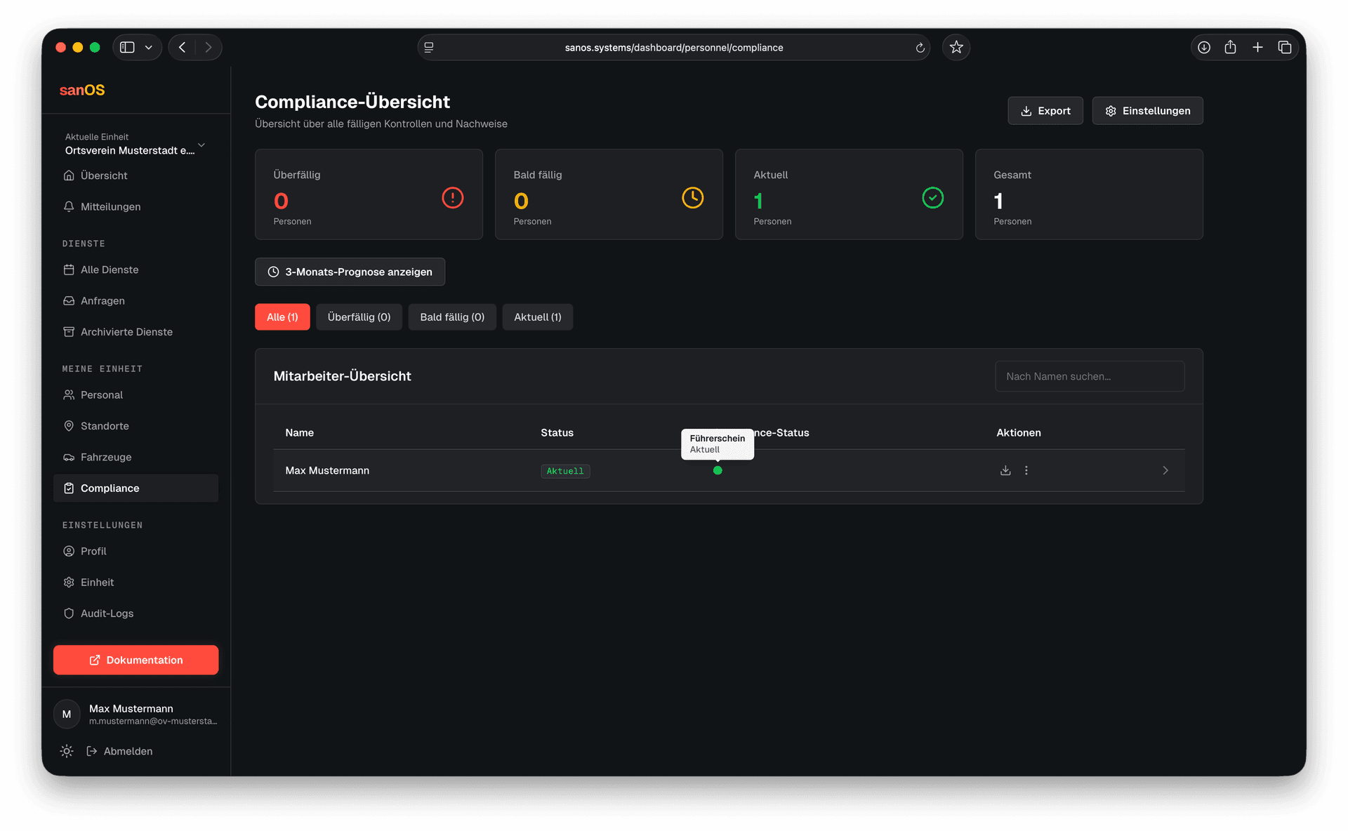Compliance-Übersicht in sanOS